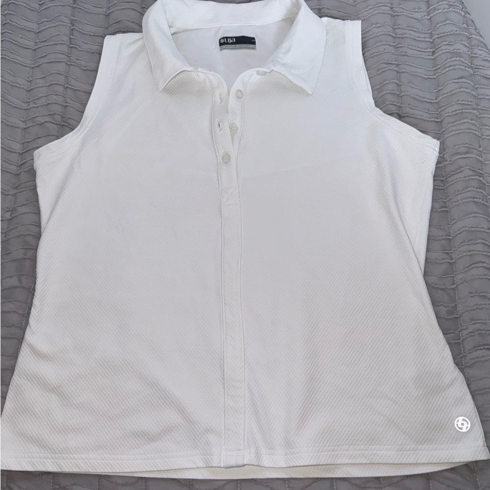 Lija Womens White Golf Polo Sleeveless Tank Top Size large